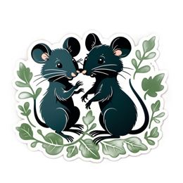 sticker mice SVG PNG design with clean design elements, black and green floral elements