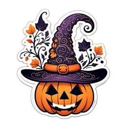witch halloweenpumpkin SVG PNG design with black and orange floral elements