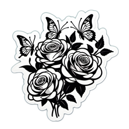 flowers butterflies floral SVG PNG design with clean design elements, black and white floral elements