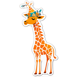 giraffe hat flowers floral SVG PNG design with orange and green floral elements