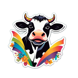 cow rainbow flowers SVG PNG design with floral elements