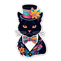fashion artistic cat flower SVG PNG design with black and orange floral elements