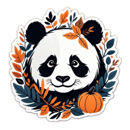 autumn panda SVG PNG design with black and orange floral elements