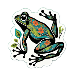 artistic frog floral SVG PNG design with clean design elements, orange and green floral elements