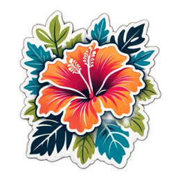 flower hibiscus SVG PNG design with clean design elements, orange and green floral elements