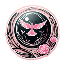 fantasy bird roses floral SVG PNG design with clean design elements, black and pink floral elements