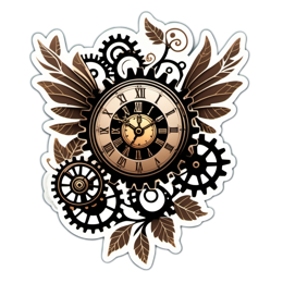 clock gears leaves SVG PNG design with black floral elements