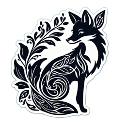 fox floral SVG PNG design with black and white floral elements