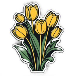 flowers yellow tulips bouquet SVG PNG design with clean design elements, green and yellow floral elements
