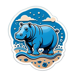 hippopotamus blue sticker SVG PNG design with clean design elements