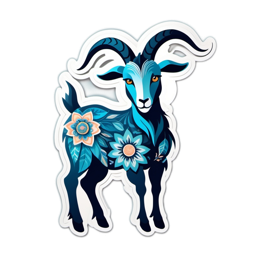 fantasy goat flower SVG PNG design with blue floral elements