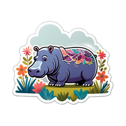 hippo flora floral SVG PNG design with clean design elements, pink and green floral elements