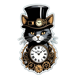 steampunk cat clock SVG PNG design with clean design elements