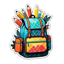 backpack pens SVG PNG design with orange and blue floral elements