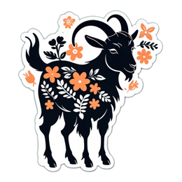 flora goat floral SVG PNG design with clean design elements, black and orange floral elements