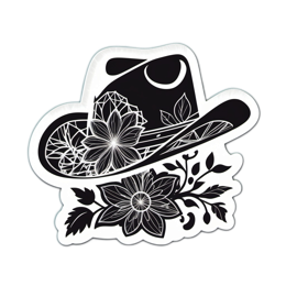 hat flower SVG PNG design with black and white floral elements