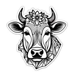 cow floral SVG PNG design with black and white floral elements