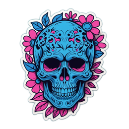 sugar skull flower SVG PNG design with clean design elements, pink and blue floral elements