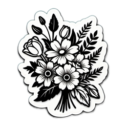 flower bouquet blackwhite SVG PNG design with clean design elements, black and white floral elements