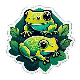 frogs stickers SVG PNG design with green and yellow floral elements