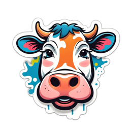 sticker cartoon cow SVG PNG design with clean design elements