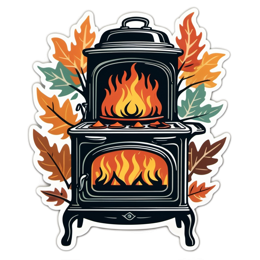 fall firewood stove SVG PNG design with orange and red floral elements