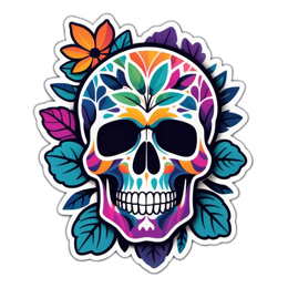 skull colorful flora floral SVG PNG design with clean design elements, orange and pink floral elements