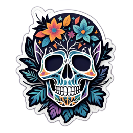 skull flower SVG PNG design with clean design elements, orange and green floral elements