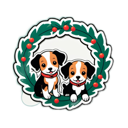 christmas puppies wreath SVG PNG design with clean design elements, red and green floral elements