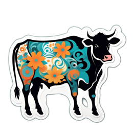 artistic cow floral SVG PNG design with clean design elements, black and orange floral elements