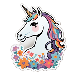 unicorn flowerstickers floral SVG PNG design with pink and purple floral elements