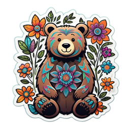 bear flowers floral SVG PNG design with clean design elements, orange and green floral elements