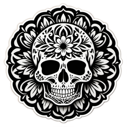 skull floral SVG PNG design with clean design elements, black and white floral elements