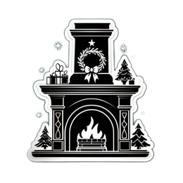 fireplace gifts wreath SVG PNG design with black and white floral elements