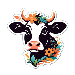 cow flowerdecor floral SVG PNG design with black and white floral elements